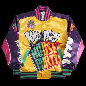 House Party™ Embroidered Patch Satin Bomber Jacket | Kid n Play | 90's